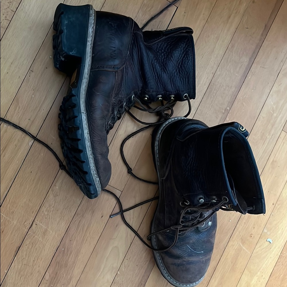 Brown Leather Lace-Up work Boots